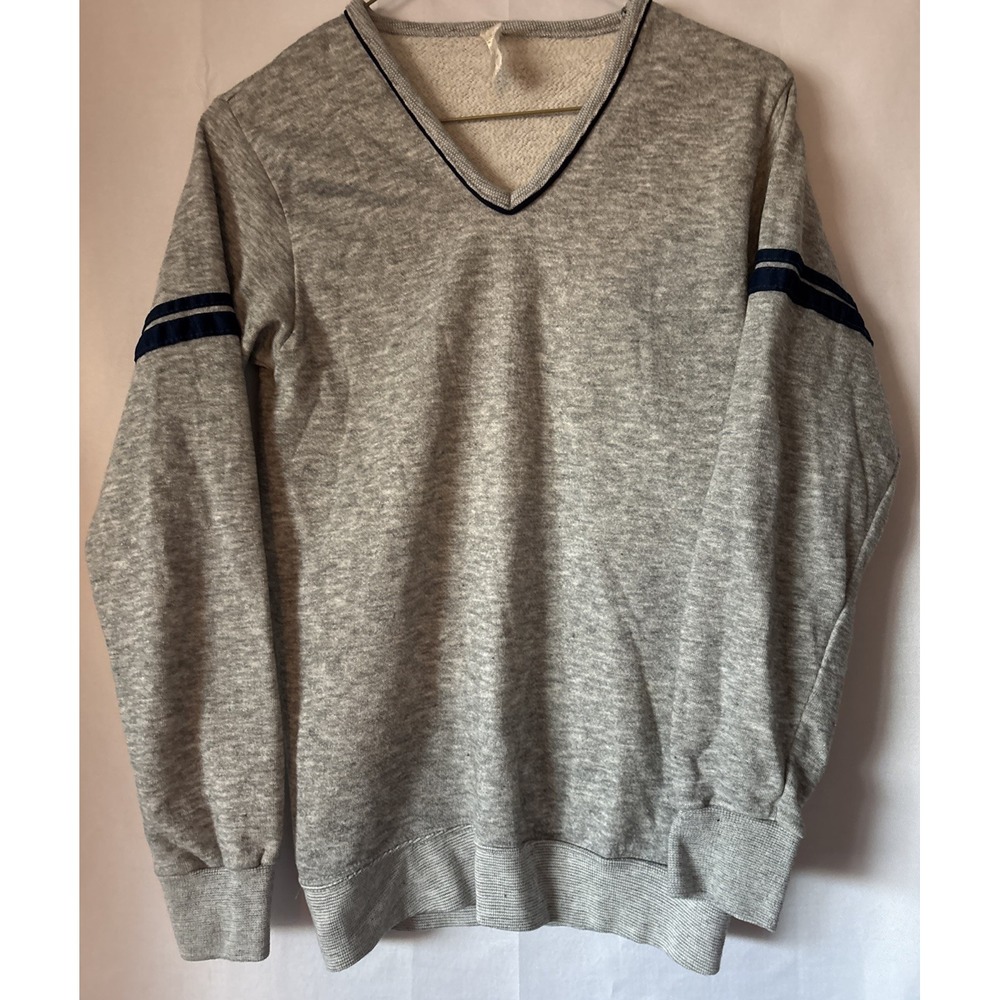 Vintage 80s‎ Bassett Walker Grey Navy Blue Cotton V-Neck Sweater Small